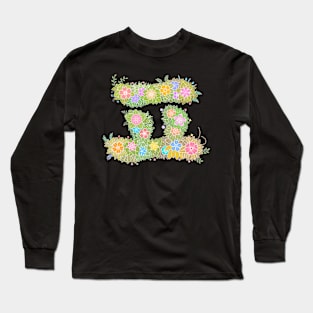 "ㅍ" Floral Letter Hangeul Long Sleeve T-Shirt